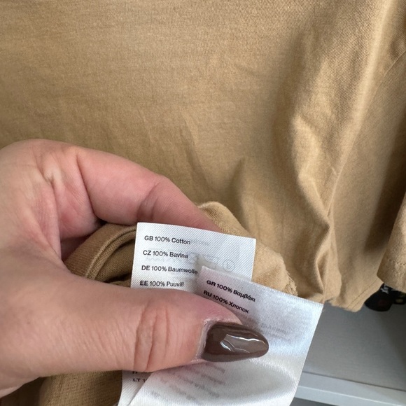 WEEKDAY tan neutral cotton classic layering tee shirt T-shirt top vintage alanis - Picture 4 of 5